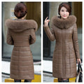 L-8XL Women Leather Coat Winter 2026 Fashion Mother Jacket Thicken Warm Outerwear Fur Collar Hooded Sheepskin Overcoat Female