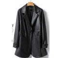 M-2XL Women Split Sheepskin Blazer Jacket Coats 2025 Spring Mid Length Chic Single Button Casual Ladies Split Leather Outwear