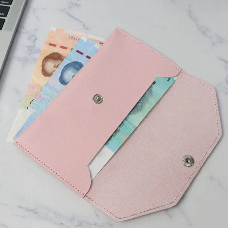 1PC Women's Wallet Reusable Money Clip Wallet Cash Bank Card Envelope Storage Bag with Card Slot Portable Leather Wallet Men