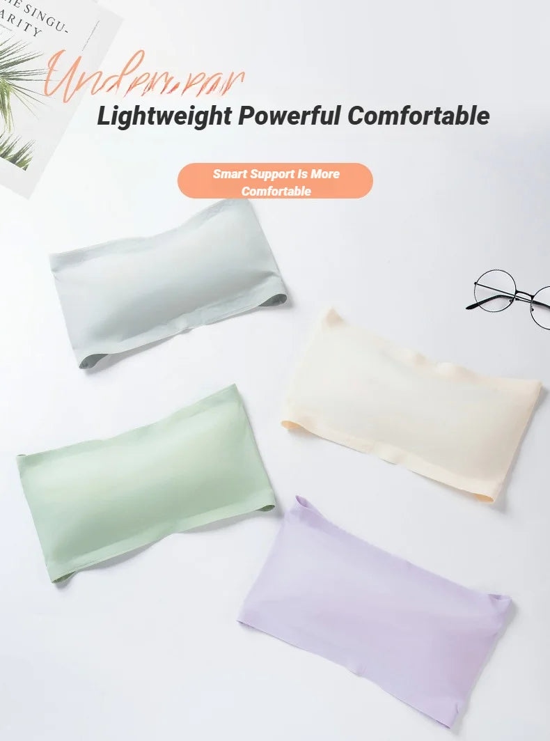 Seamless One-Piece Tube Tops Women Removable Pads Intimates Basic Black/White/Skin Womens Strapless Bra Bandeau Sexy Ice Silk