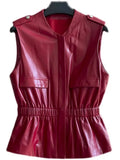 Women's Slim Waist Red Genuine Leather Vest Sleeveless Casual Jacket Short Style Versatile for Spring Autumn