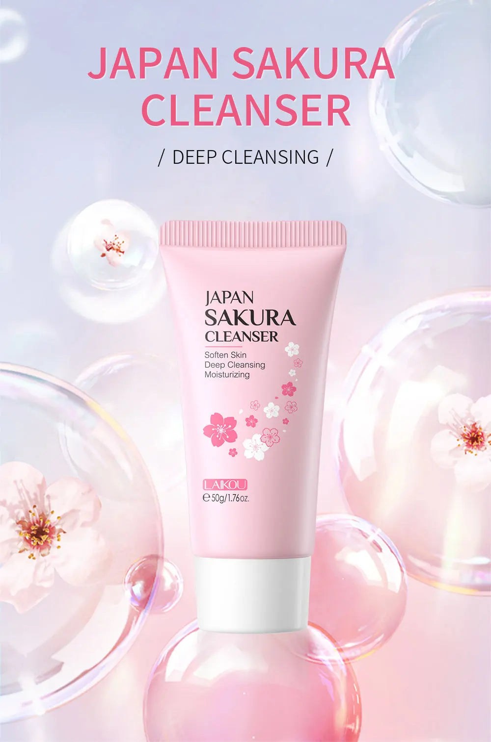 Laikou Japan Sakura Gentle Face Wash Hydrating Oil Control Niacinamide Hyaluronic Acid Daily Facial Cleanser For All Skin Types