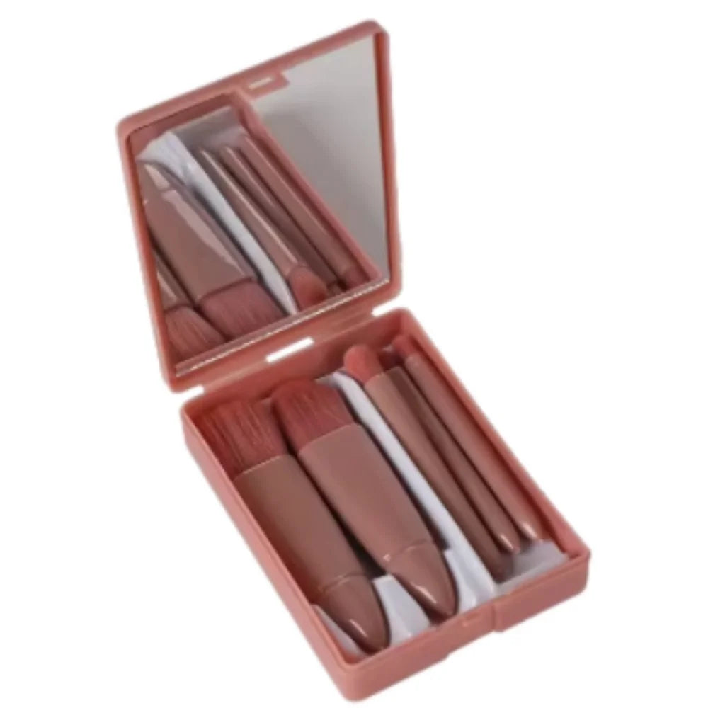 Cosmetic Brush 5PCS Portable Makeup Brush Travel with Mirror Box Makeup Set Brush Loose Powder Brush Blush Brush Eyeshadow Brush