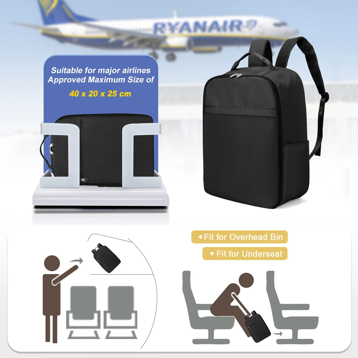 Ryanair Backpack 40x20x25 Cabin Bag, Hand Luggage Travel Backpack for Easyjet Cabin Bag 45x36x20, Laptop Backpack for Women/Men