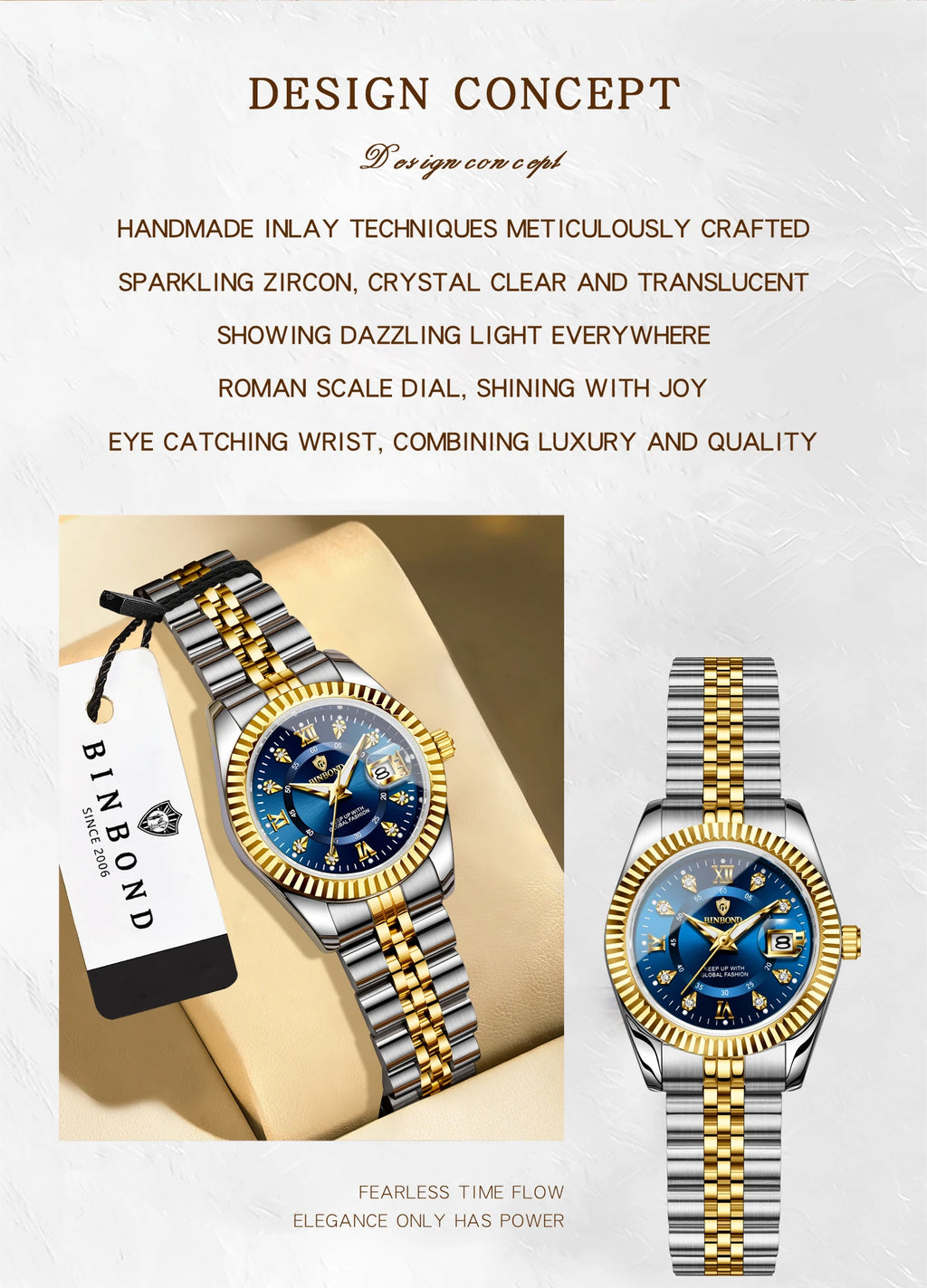 BINBOND Quartz Watches For Women Luminous Waterproof Stainless Steel Ladies Watch Montre Femme Luxe De Marque Reloj With Box