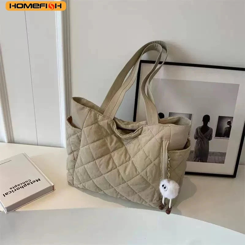 HOMEFISH Rectangular Large Capacity Single Shoulder Bag for Commuting To Work Tote Bag in Korean Style Casual Handle Bag