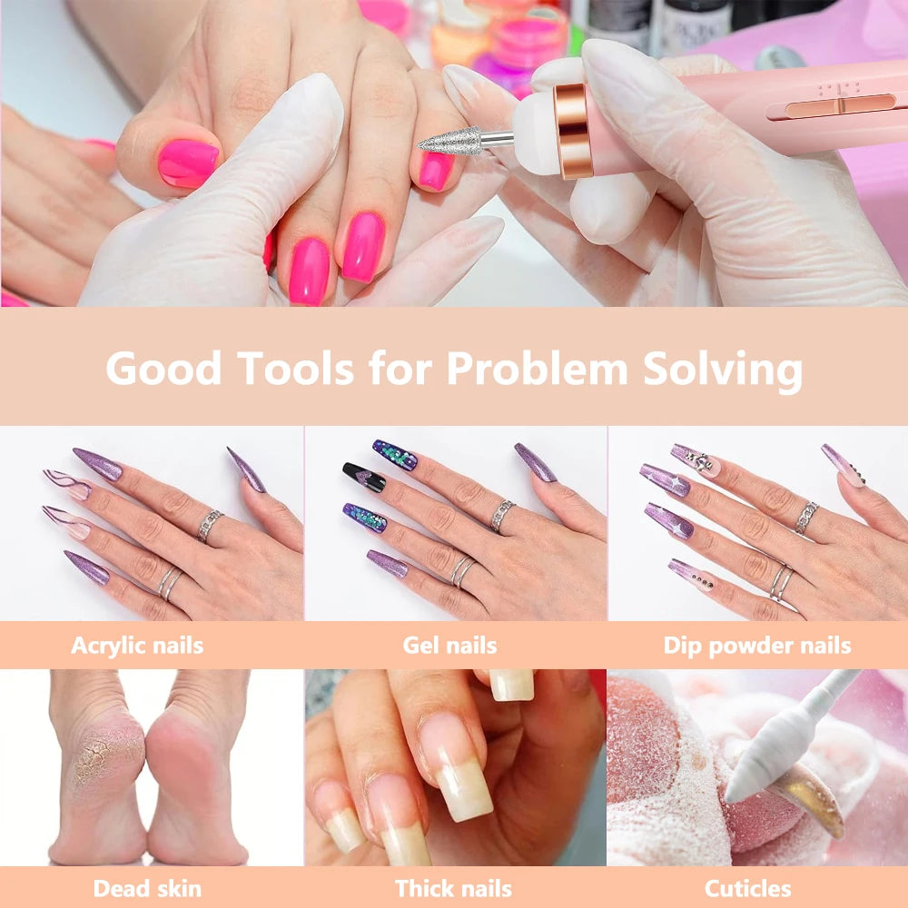 Portable Electric Nail Drill Machine USB Rechargeable Manicure Set for Nail Salon Exfoliation & Polishing for Home Salon