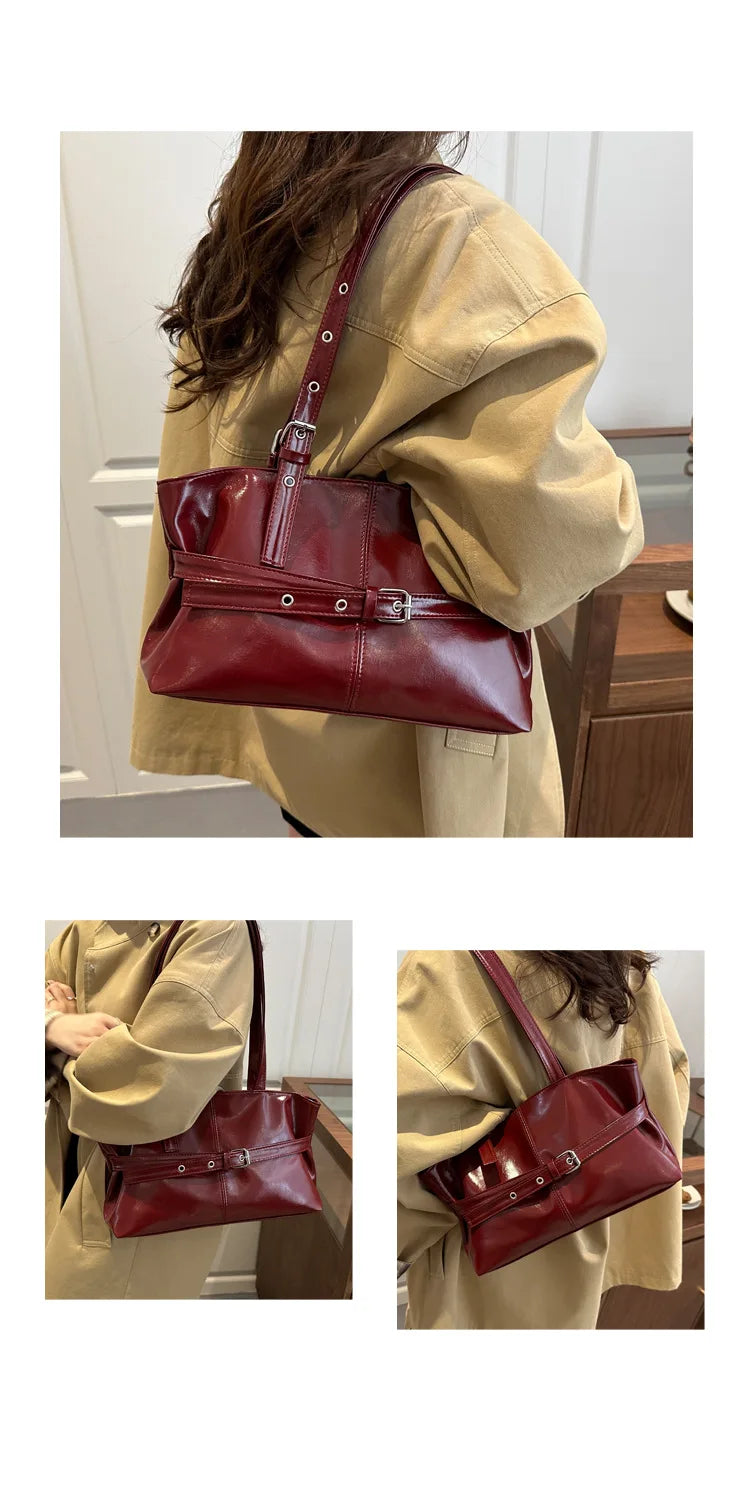 Large Capacity Women's Shoulder Bag Tote Commuter Bag Simple Vintage Cross-Border New Style Bag Versatile Sensation 2025