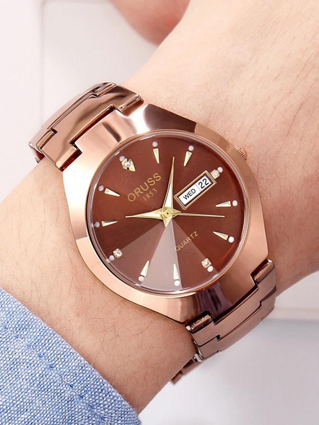 ORUSS Couple Watch Waterproof Casual Fashion Women Men Quartz Watches Ladies Stainless Date Week Men Clock Lover's Date Gift