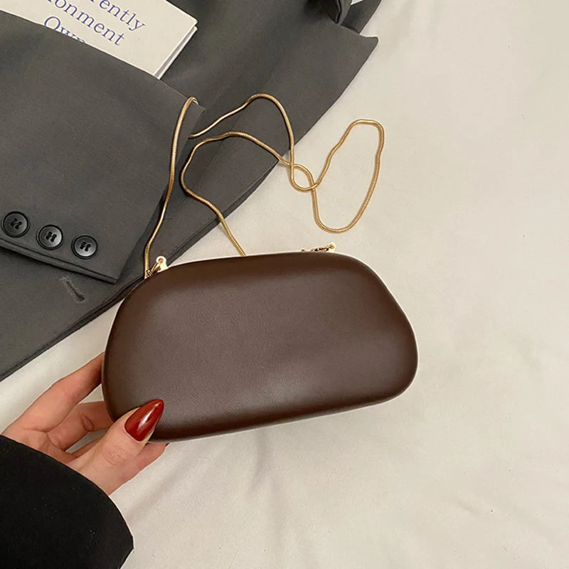 New Clutch Bag Metal Handle Design Evening Bag Round Box Chain Bag Elegant Woman Shoulder Bags PU Crossbody Bag
