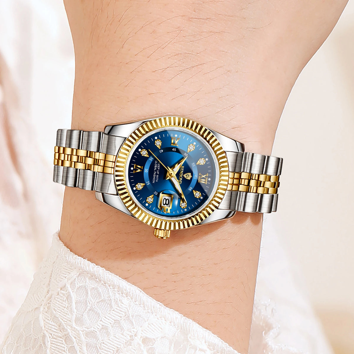 BINBOND Quartz Watches For Women Luminous Waterproof Stainless Steel Ladies Watch Montre Femme Luxe De Marque Reloj With Box