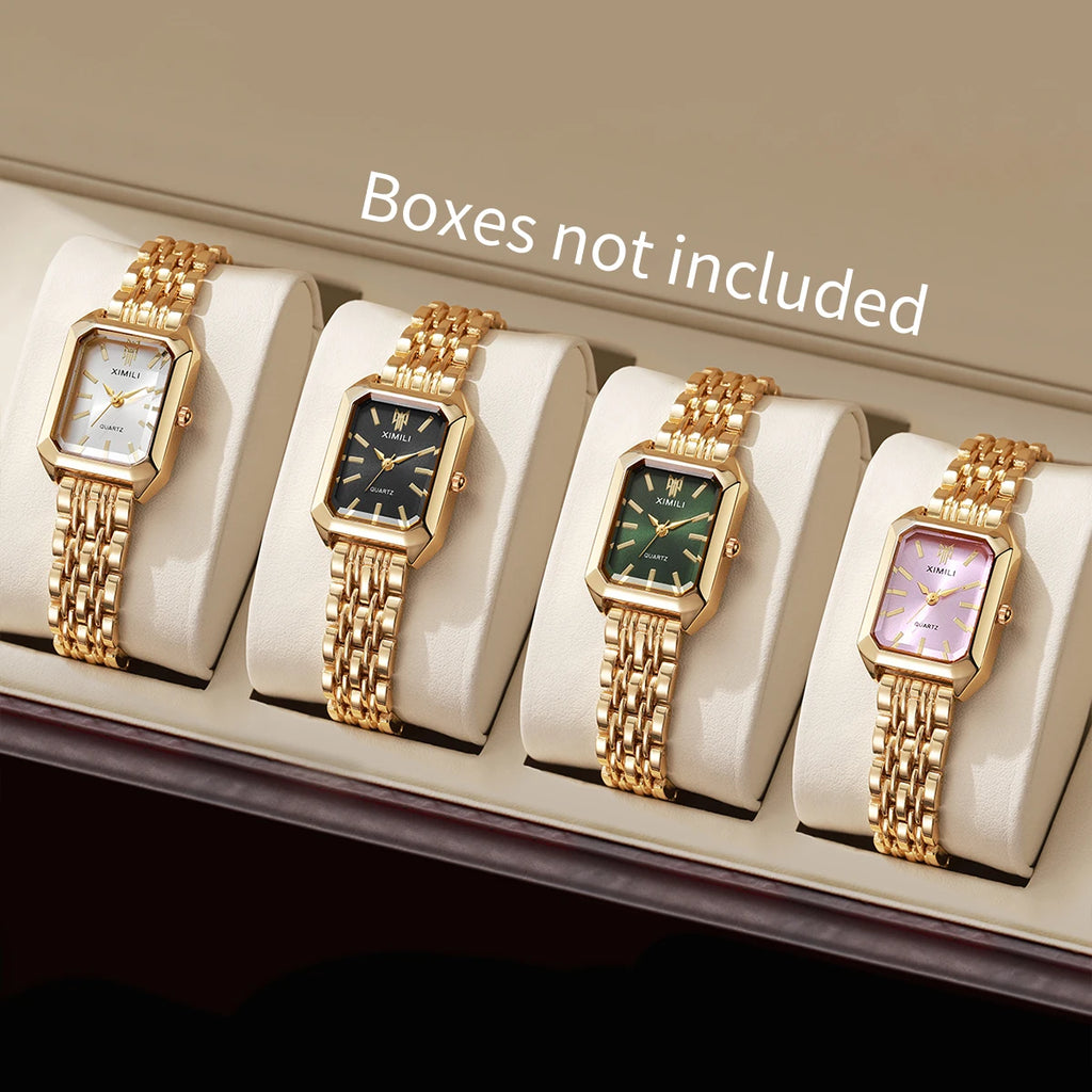 1/2/4PCS Elegant Rectangle Woman Quartz Watch Luxury Stainless Steel Band Ladies Wristwatches Relogio Feminino（Without Box）