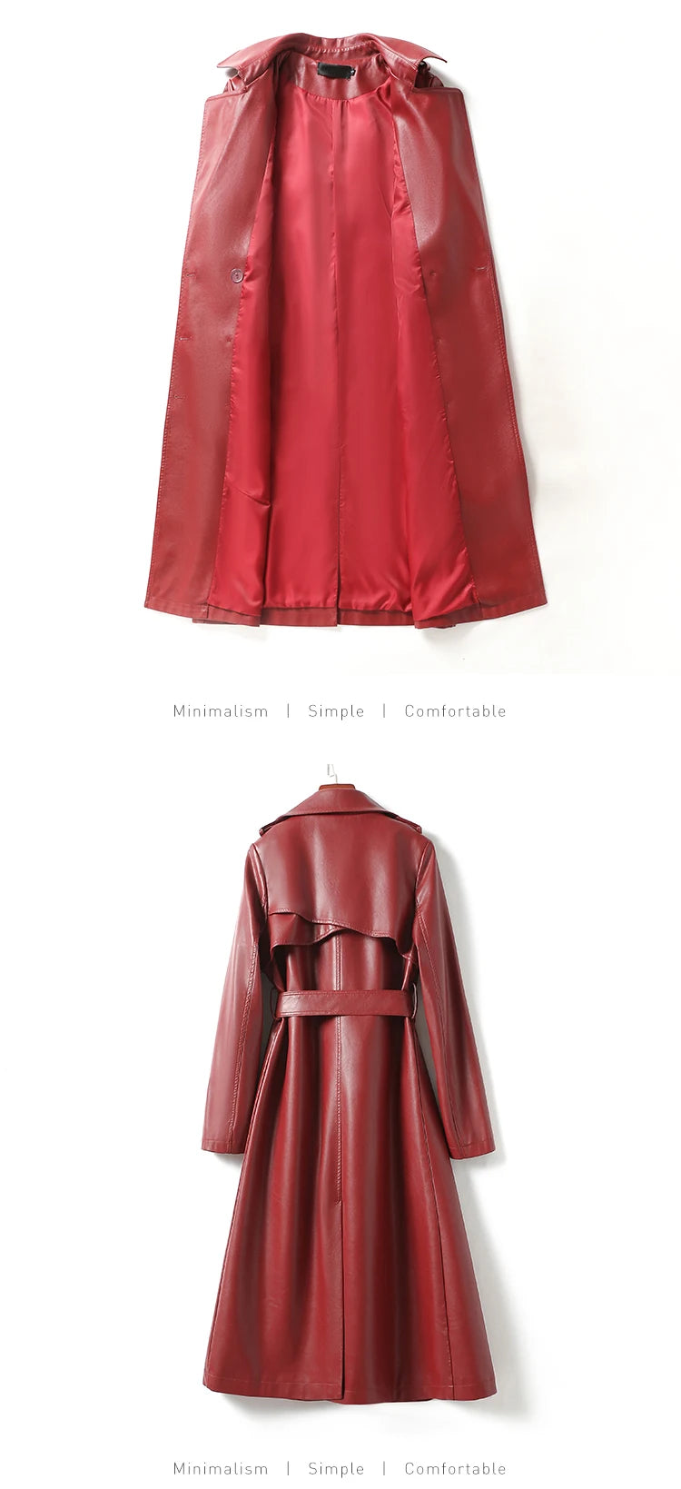 Vintage Wine Red Women's Split Sheep Leather Trench Coats Fashion Double-breasted Lace-up Belt Ladies Mid Long Sheepskin Outwear