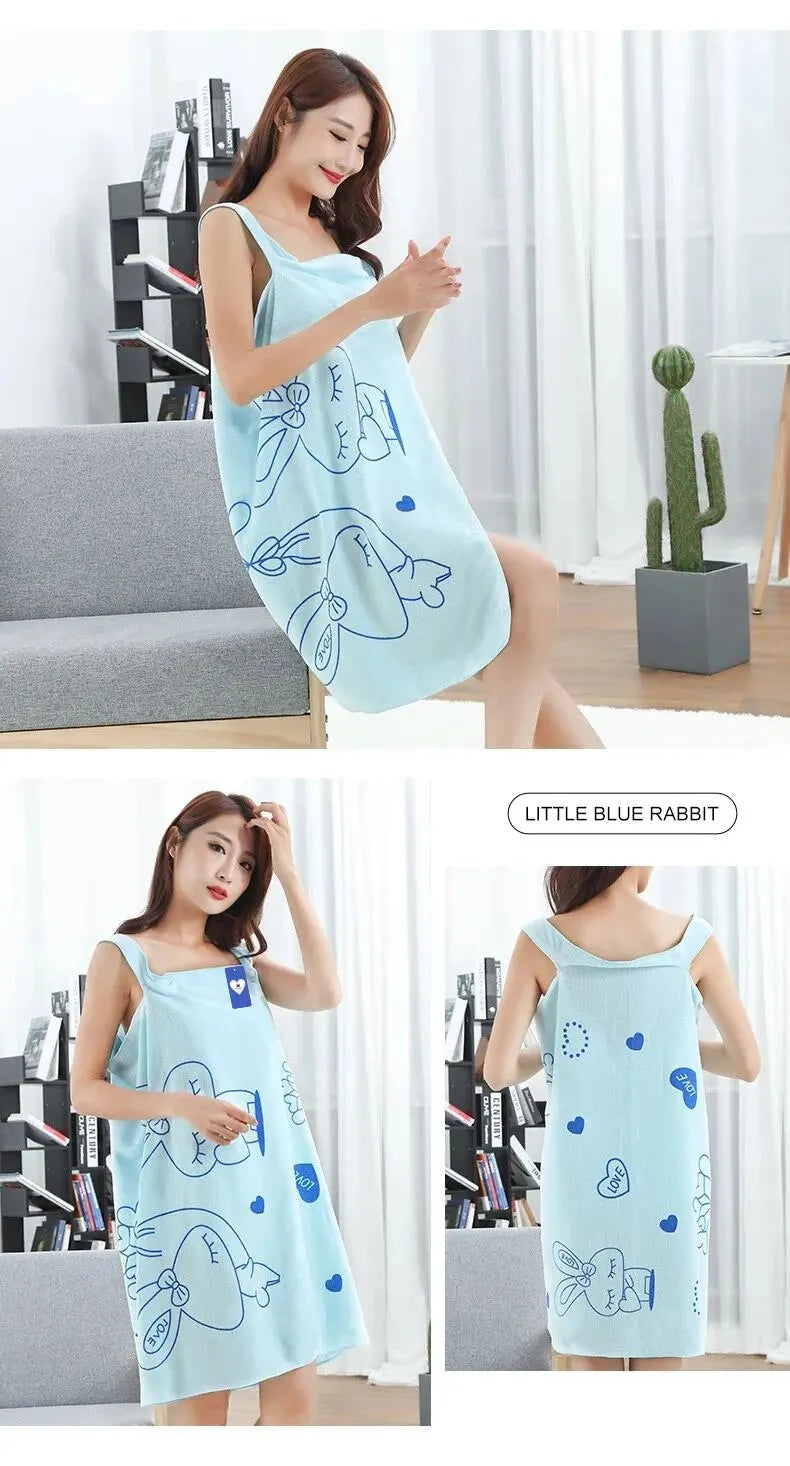 Love Rabbit Thickened Wearable Bath Towel Adult Women Absorbent Chest Bath Skirt for Sauna And Steam Wipe