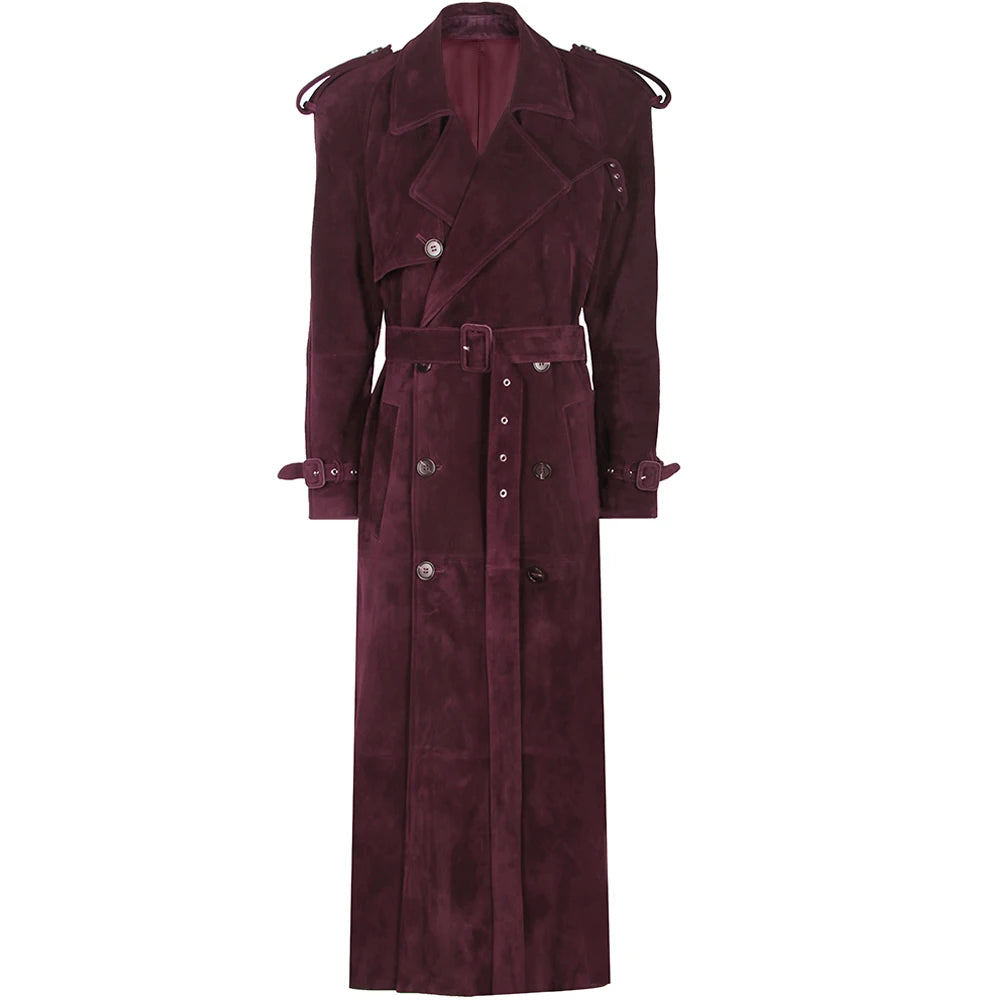 YOLOAgain 150cm Extra Length Real Leather Trench Coat Women Double Breasted Suede Coat Female