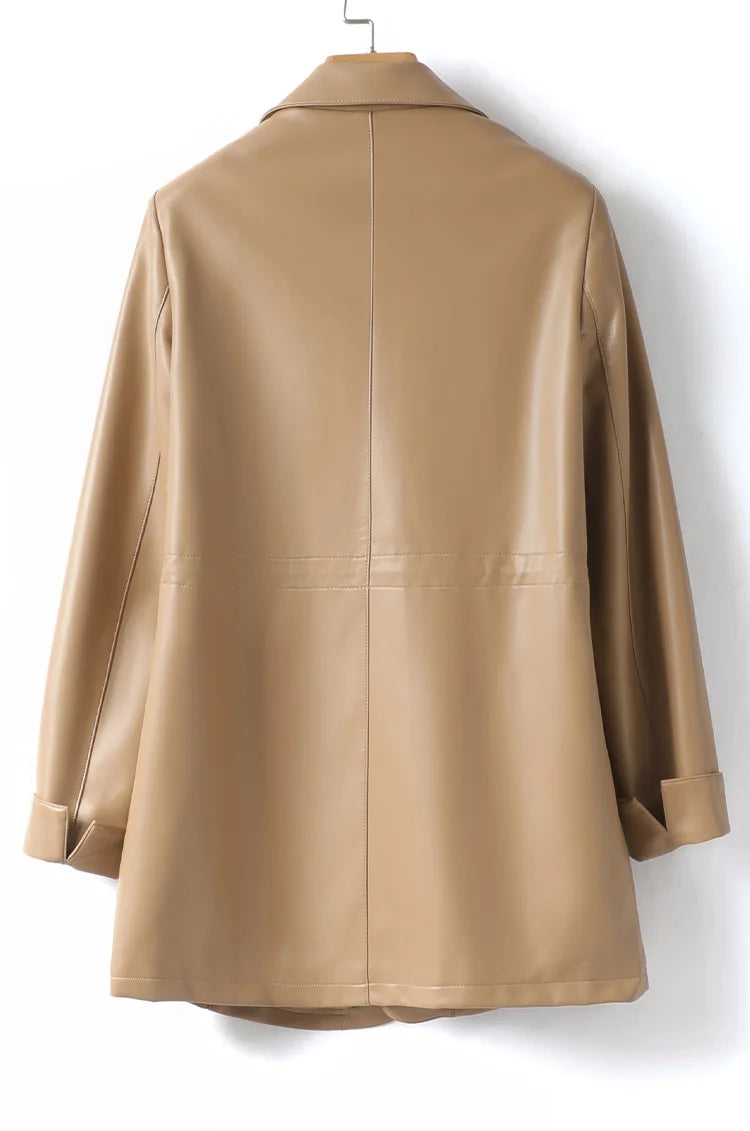 M-2XL Women Split Sheepskin Blazer Jacket Coats 2025 Spring Mid Length Chic Single Button Casual Ladies Split Leather Outwear