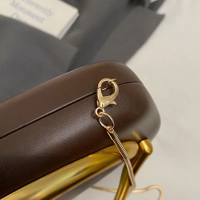 New Clutch Bag Metal Handle Design Evening Bag Round Box Chain Bag Elegant Woman Shoulder Bags PU Crossbody Bag