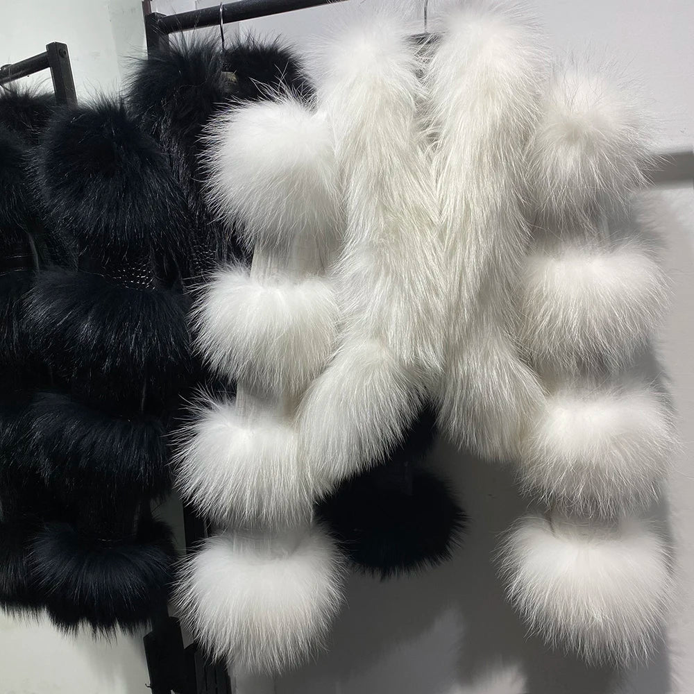 YOLOAgain Women's Natural Fox Fur Jacket Real Leather Cropped Jacket Streetwear