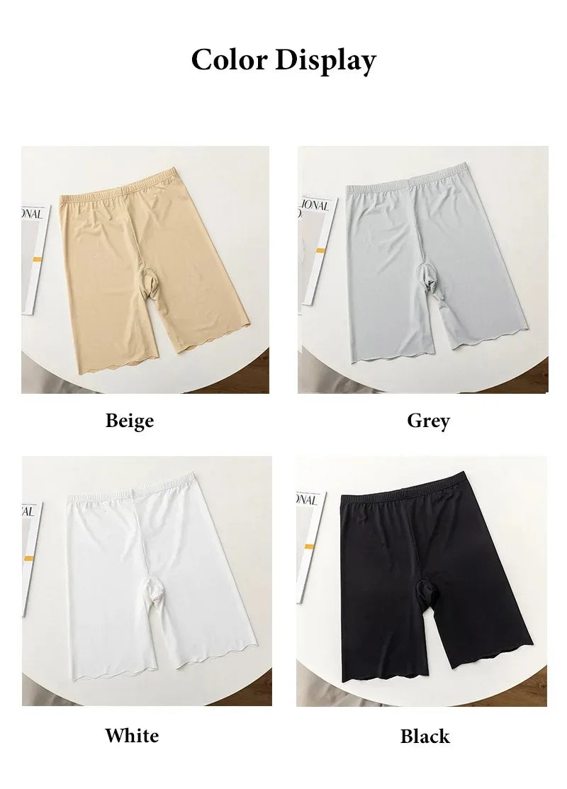 Seamless Ice Silk Safety Short Pants Women Thin Plus Size High Waist Under Skirt Boxers Panties Anti Rub Thigh Safety Shorts