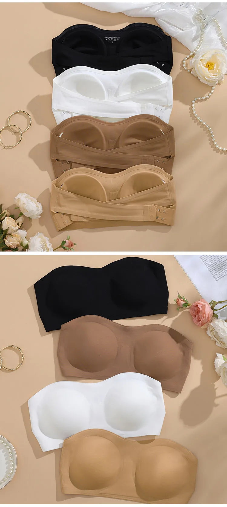 1Pc/3Pcs/Pack YMQJ Removable Padded Soft Ice Silk Traceless Women Brasseries Wire Free Seamless Bra For Women Strapless Bra