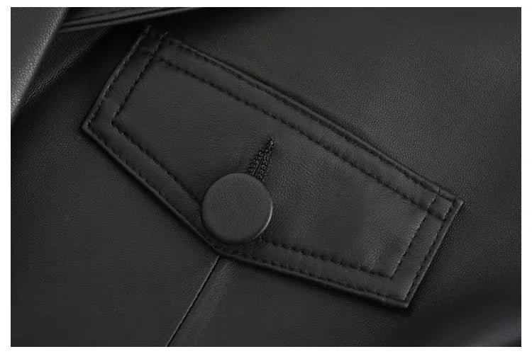 2024 New Short Genuine Leather Blazer Jackets for Women Fashion Pink Lapel Single Button Female Long Sleeve Sheepskin Jackets