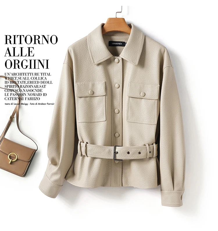 fashion genuine leather jacket woman, 2025 autumn sheepskin coat
