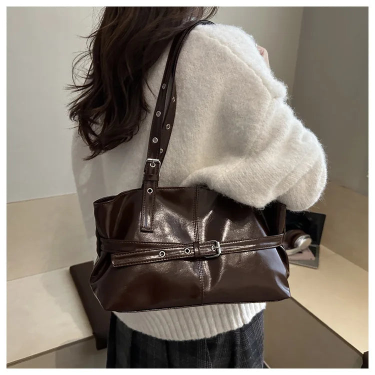Large Capacity Women's Shoulder Bag Tote Commuter Bag Simple Vintage Cross-Border New Style Bag Versatile Sensation 2025