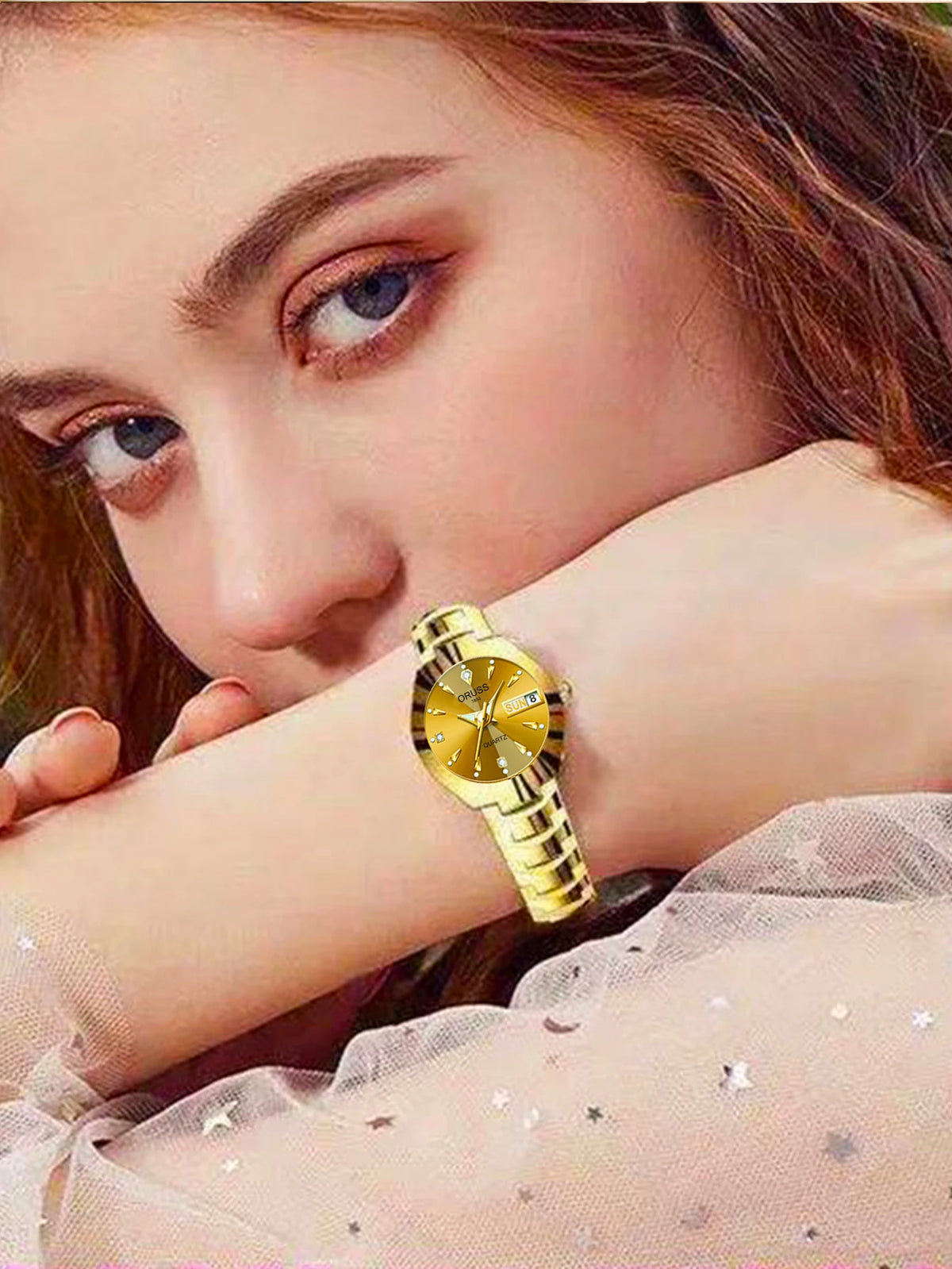 ORUSS Couple Watch Waterproof Casual Fashion Women Men Quartz Watches Ladies Stainless Date Week Men Clock Lover's Date Gift