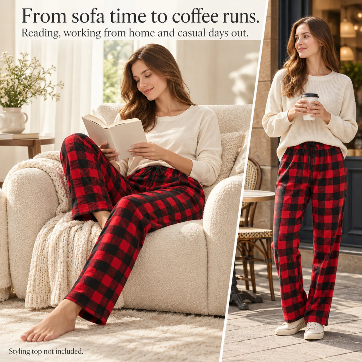 Pajama Pants for Women Fuzzy Pack Long Fleece Buffalo Plaid Pj Bottoms Soft Drawstring Lounge Sleepwear