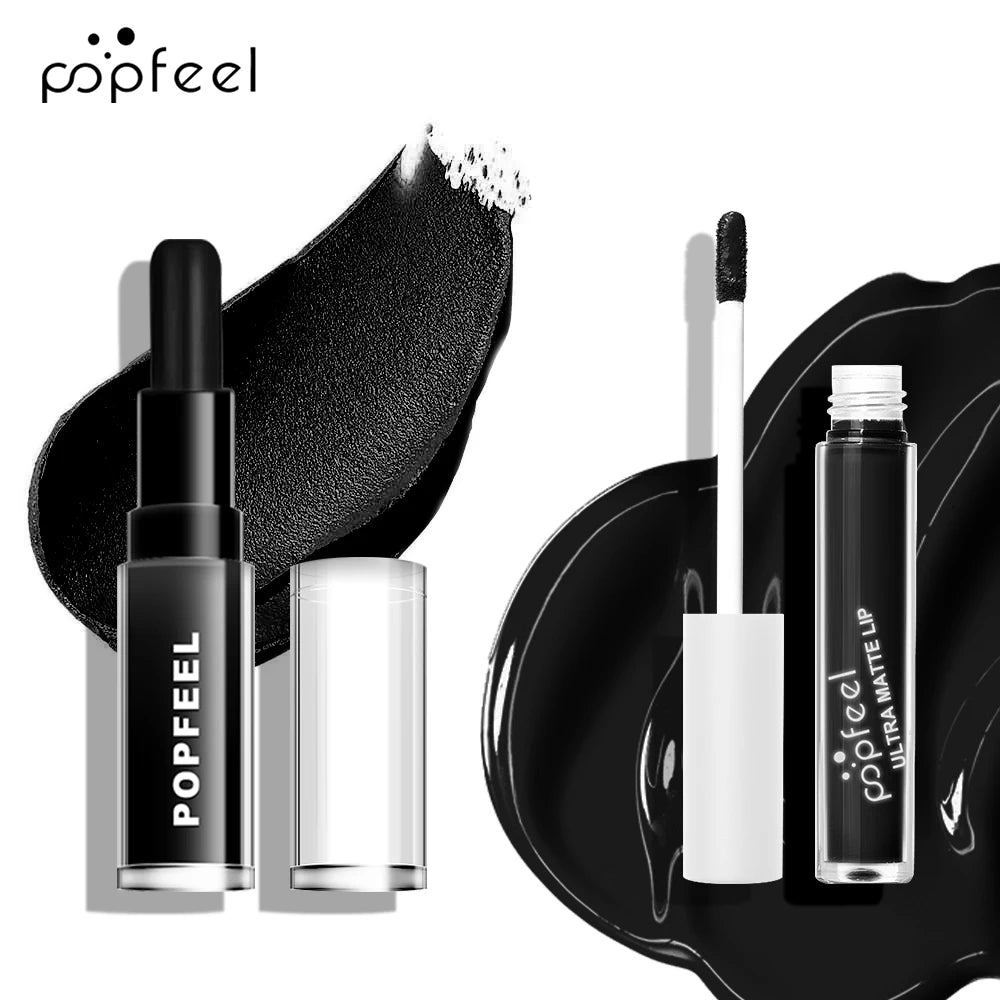 POPFEEL Hallowmas Lip Makeup Kit Black Lip Gloss Matte Lip Stick Long Lasting