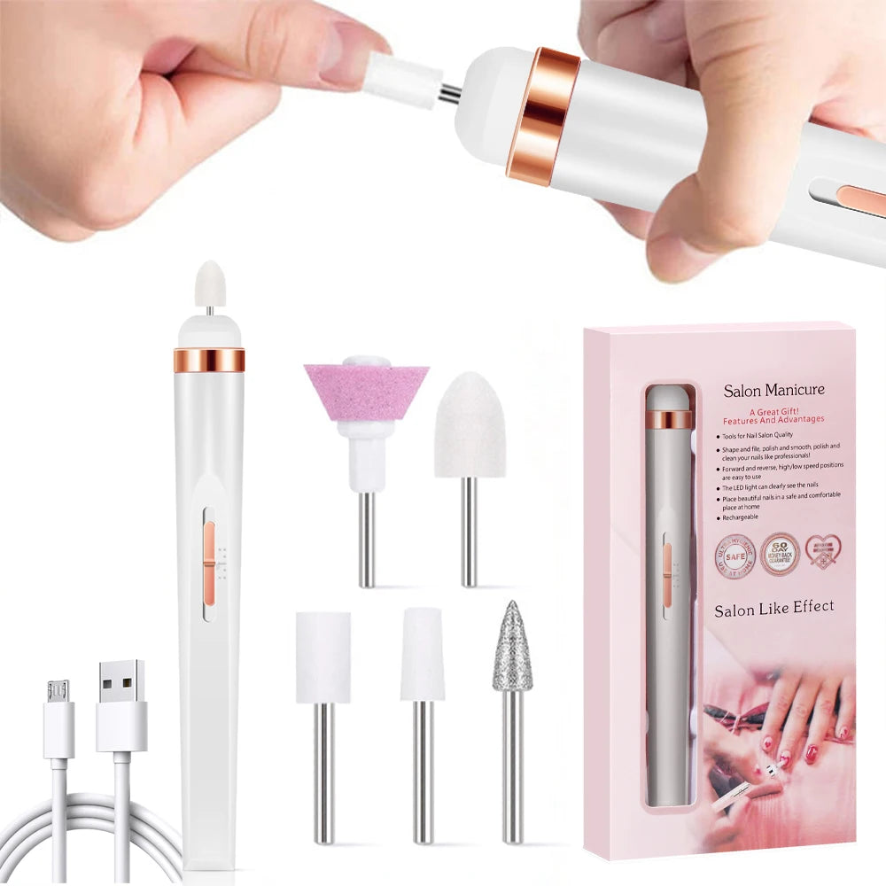 Portable Electric Nail Drill Machine USB Rechargeable Manicure Set for Nail Salon Exfoliation & Polishing for Home Salon