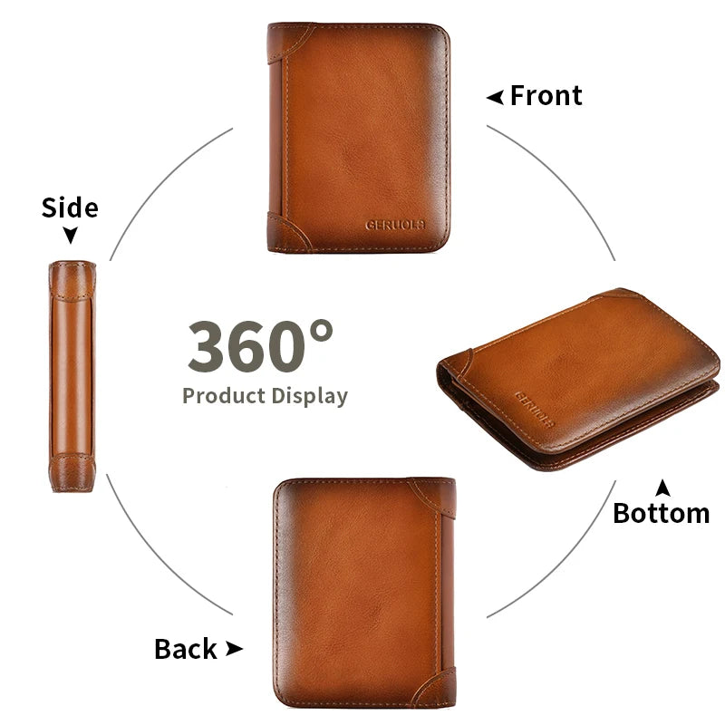 GERUOLA Slim RFID Shielded Genuine Leather Wallet for Men-Multifunctional ID & Credit Card Holder Dark Brown with Embellishments
