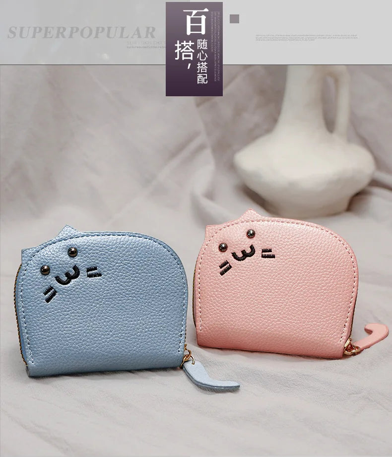 Women's Wallets New Cartoon Cat Compact Kawaii Cute Fashionable Trendy Small Card Bags Portable Large Capacity Coin Purses Girl