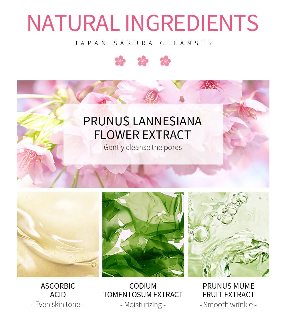 Laikou Japan Sakura Gentle Face Wash Hydrating Oil Control Niacinamide Hyaluronic Acid Daily Facial Cleanser For All Skin Types