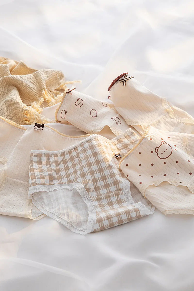 5Pcs/set Women Cotton Panties Cartoon Girls Briefs Mid Waist Underwear Shorts Soft Breathable Panty Sexy Intimates Lingerie M-XL