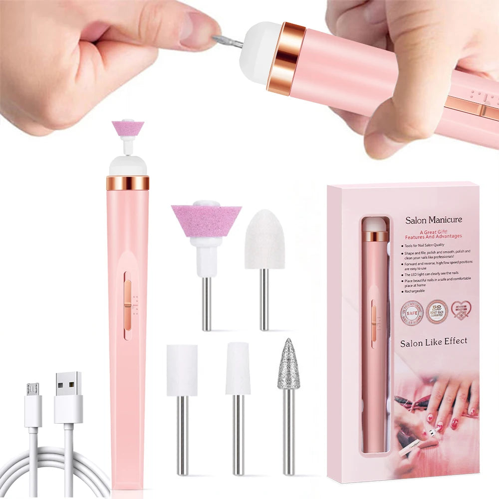Portable Electric Nail Drill Machine USB Rechargeable Manicure Set for Nail Salon Exfoliation & Polishing for Home Salon