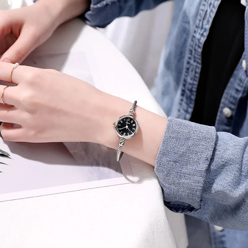 YIKAZE Small Gold Bangle Bracelet Luxury Watch Stainless Steel Retro Ladies Quartz Wristwatch Fashion Casual Thin Chain Watches