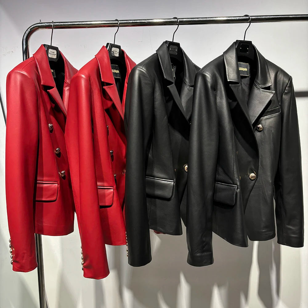 YOLOAgain Real Leather Jacket Women Leather Blazer Spring 2025