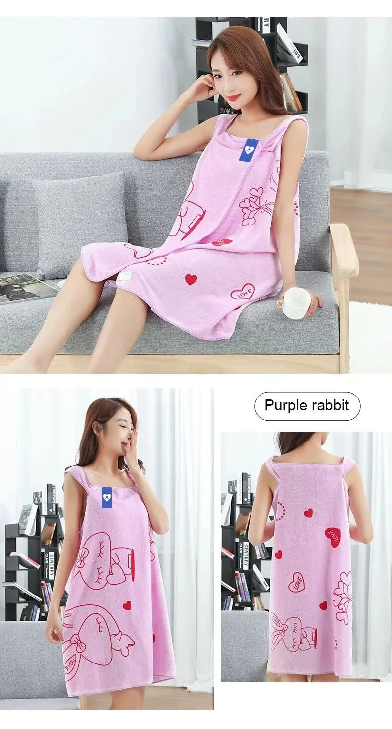 Love Rabbit Thickened Wearable Bath Towel Adult Women Absorbent Chest Bath Skirt for Sauna And Steam Wipe