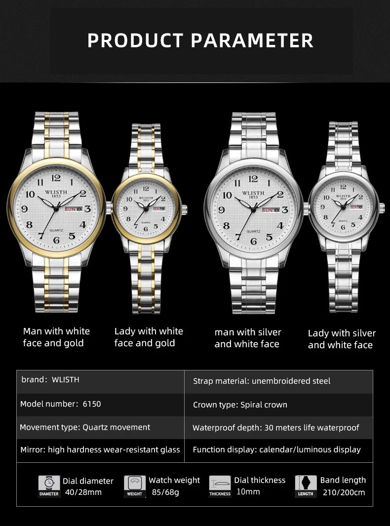 Wlisth Quartz Watch Qigital Luminous Elderly Watch Double Calendar Lovers Foreign Trade Watch