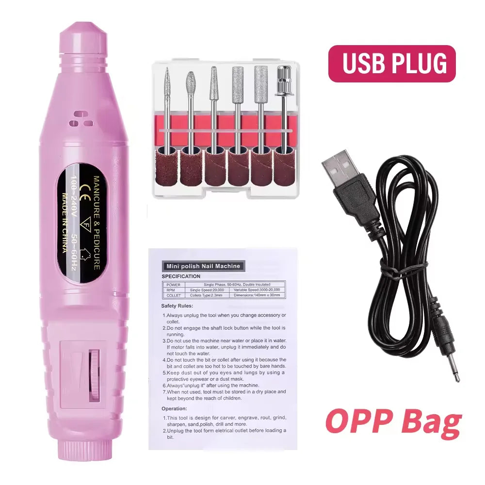 6 In 1 Electric Nail Drill Set Portable Nail Grooming Tool Includes Drill Bits Power Cord Suitable for Nail Filing and Buffing