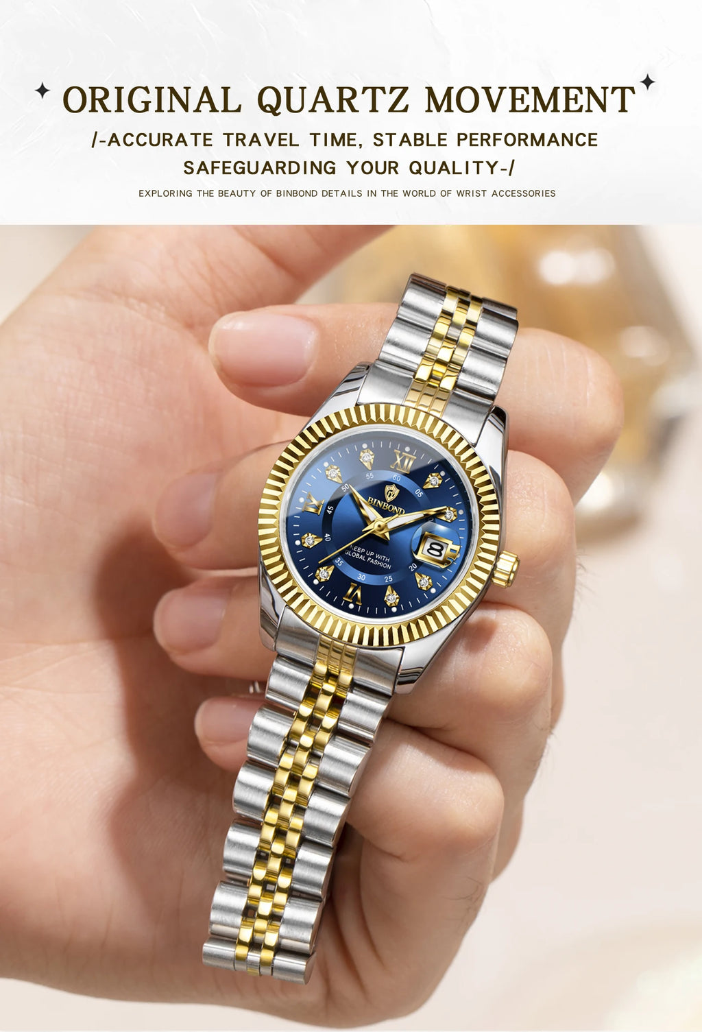 BINBOND Quartz Watches For Women Luminous Waterproof Stainless Steel Ladies Watch Montre Femme Luxe De Marque Reloj With Box