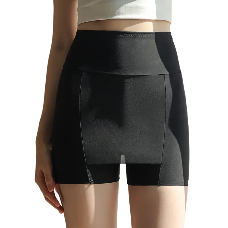 CHUANGERM Women's Ice Silk High Waist Tummy Control Seamless Safety Shorts Thin Double Layer Under Skirt Boxer Shapewear Panty