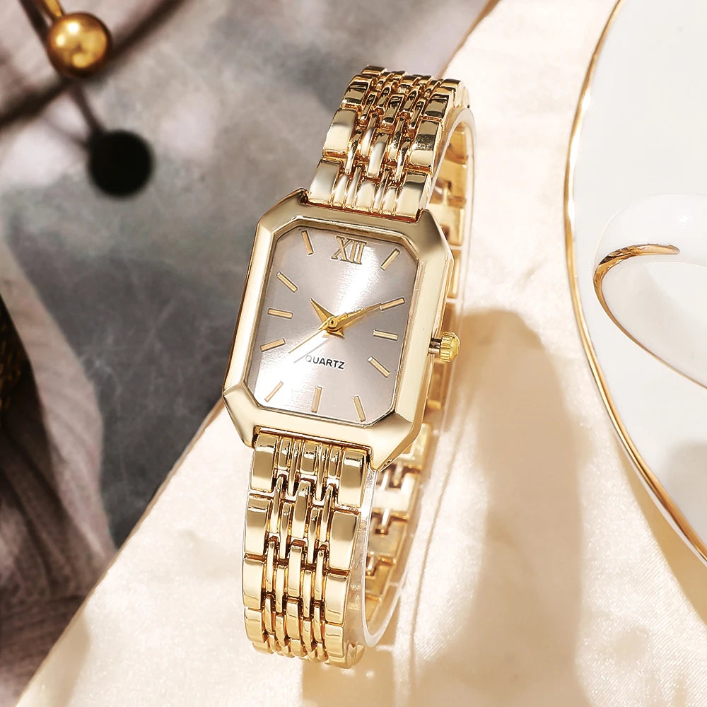 2PCS Fashion Rectangular Dial Women's Quartz Watch Love Bracelet