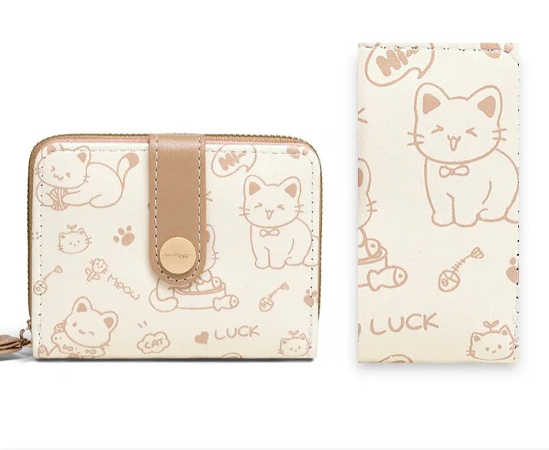 1pc Cute Cat Cartoon Coin Purse Girls Short Wallet PU Leather Large Capacity Lightweight ID Card Holder Mini Wallet Fashion