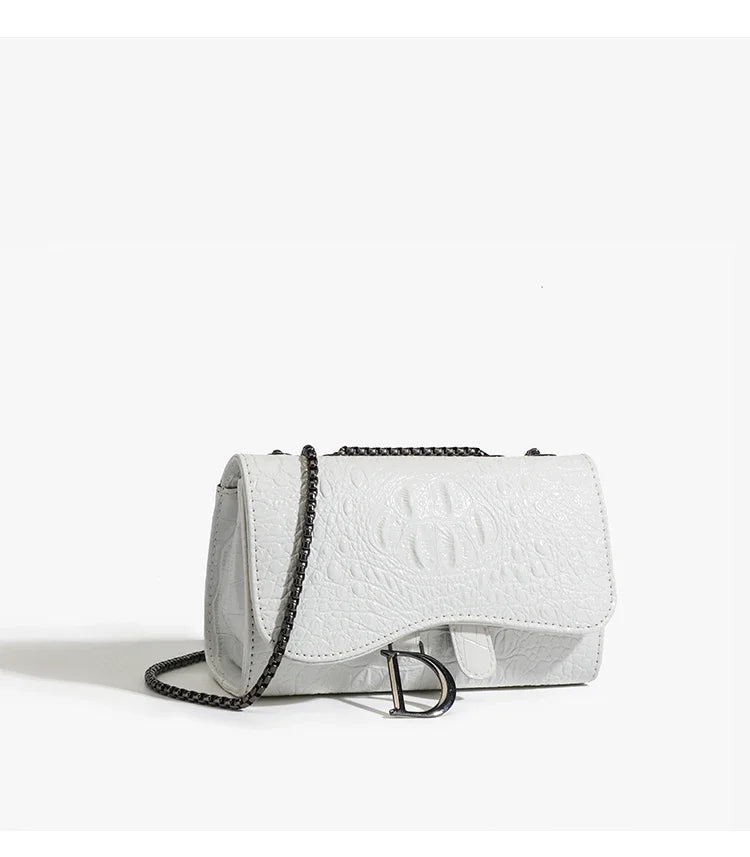 Fashion Ladies Croc Pattern Sequined Chain Crossbody Bag D‑Buckle Shoulder Messenger Handbag Women Evening Party Purse