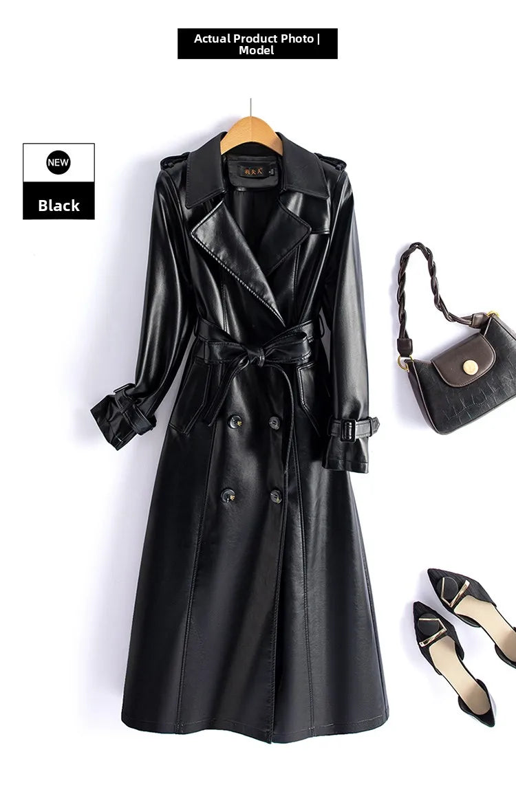 Real Leather Sheepskin Coat Women's Mid-Length Over-Knee Autumn Winter New Style Korean Version Slimming Windbreaker