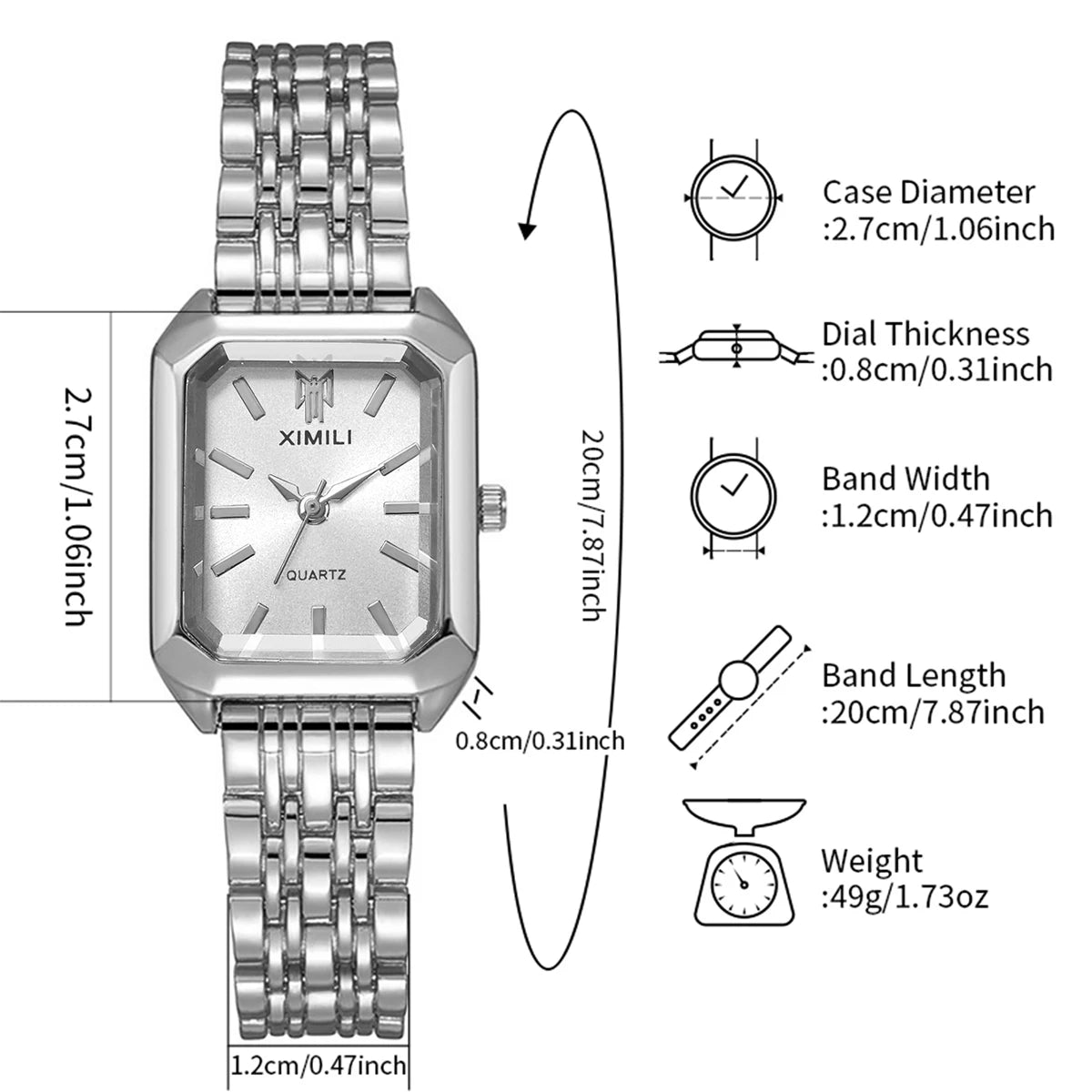 1/2/4PCS Elegant Rectangle Woman Quartz Watch Luxury Stainless Steel Band Ladies Wristwatches Relogio Feminino（Without Box）