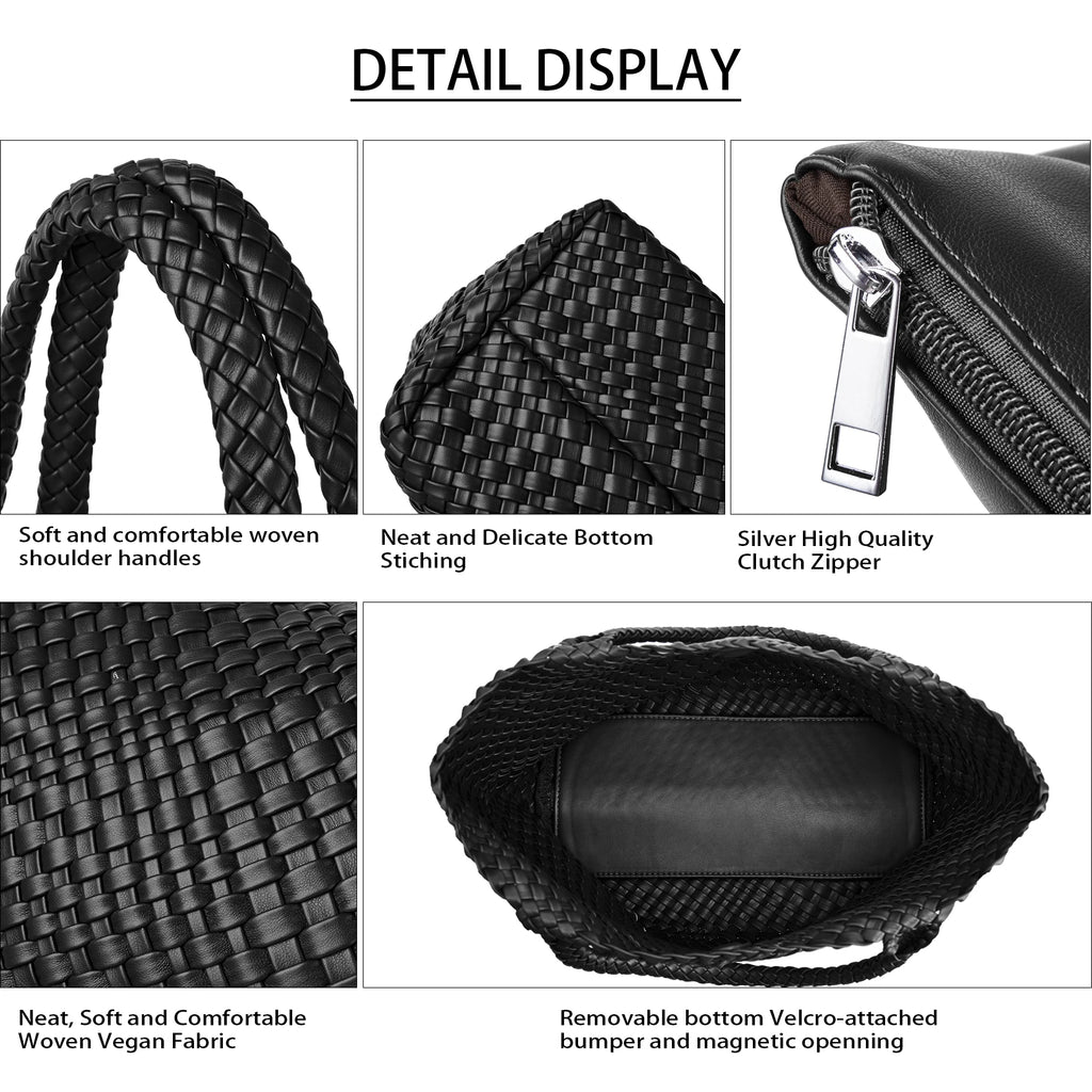 Woven Tote Bag Womens Purse Vegan Leather Shoulder Handbags - Fashion Summer Beach Tote Bags - Large Travel Totes