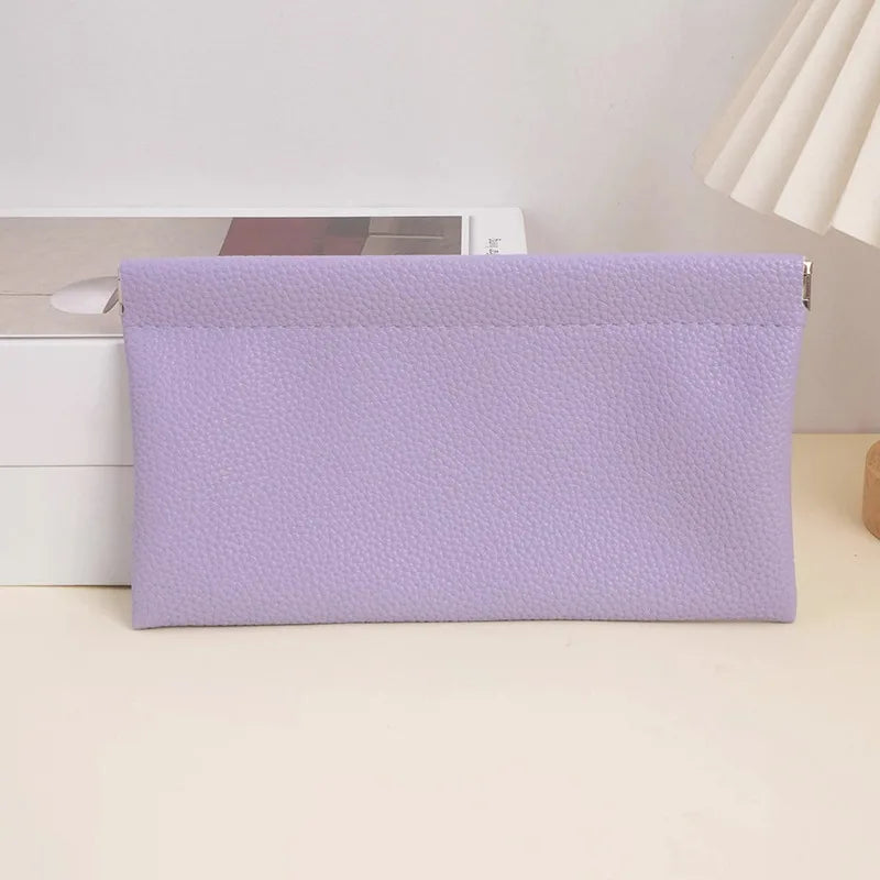 Self-Closing Artificial Leather Long Wallet Passport Driver's License ID Holder Headphone Data Cable Storage Cash Pouch